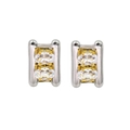 Close-up of square stainless steel earrings with gold-toned oval zircon stones - Silver