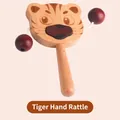 Traditional wooden pellet drum toy featuring a cute cartoon tiger design for infants - Carbonized Round Pelleted Drum (Tiger)
