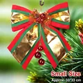 Christmas bow ornament in red, green, and gold with pine cones and bells, size 33x33cm - Bow-06-Small