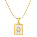 Golden snake chain necklace with square mother of pearl pendant featuring letter Q - Gold Letter Q (With Chain)