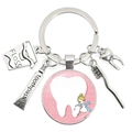 Silver tooth and toothbrush keychain with a pink round dental fairy charm pendant - Chibi Tooth Fairy with Magic Wand