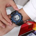 Digital sport watch for men and students featuring a blue bezel and black resin strap - Black Blue