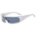Futuristic matte silver punk sunglasses with grey shield lens for outdoor cycling - Silver Frame Grey Lens