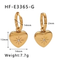 Detailed view of 14K gold plated heart earrings with starburst zircon and size specs - Gold Starburst Zirconia Heart (HF-E3365-G)