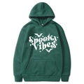 Dark green Spooky Vibes hoodie with bats and stars print for Halloween fashion - Dark Green