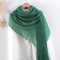 Dark green crinkled cotton linen scarf with frayed edges for women fashion - Dark Green