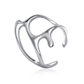 Irregular silver liquid metal style stainless steel ring with a smooth mirror finish - Open (Adjustable) / Irregular Liquid Flow Style (D003) / Steel