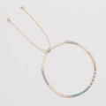 Handmade beaded bracelet with adjustable cream cord and gold-tone slide clasp - Pink Green Gold Style (MI-B220140K) / Pink Green Contrast