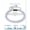 Adjustable hand-woven bracelet with 8mm translucent aquamarine natural stone beads - Aquamarine