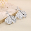 Silver brushed ginkgo leaf stud earrings in high-polished stainless steel finish - Ginkgo Leaf Shape / Steel Color (KE114122-KFC)