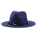 Chapeau Panama en paille bleu marine à large bord avec bande ethnique perlée - Bleu marine