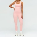 Ensemble de yoga rose pour femmes avec brassière dos nageur et leggings taille haute - S / Haut Et Bas / Débardeur + Pantalon Long / Rose Pêche