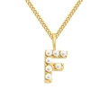 Elegant gold stainless steel necklace featuring a pearl-inlaid letter F alphabet pendant - Letter F / Gold