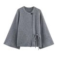 Mantella da donna grigio scuro in misto lana con bottone singolo e cintura laterale - S / Grigio