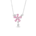 Elegante collana in argento S925 con ciondolo a fiore di pesco rosa e piccoli diamanti - Argento 925 / Color Platino (FDXZ-167)