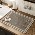 Linen texture kitchen drying mat with geometric maze pattern and dotted border - 30*40cm [Waterproof Thin Leather] / Rhombus Shadow