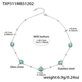 Silver stainless steel necklace featuring green oval glass stones with product dimensions - Steel Necklace - Light Green Glass Stone