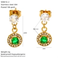 Detailed view of 18k gold plated stainless steel earrings with green and clear zircons - Green Round Zircon Style (SE861G-2)
