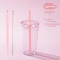 450ml clear Tritan straw cup set in light pink with two straws and a cleaning brush - 450ml / Light Pink