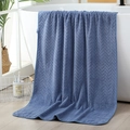 Serviette de bain bleu foncé en polaire corail avec texture à chevrons - 80x160cm / Motif de blé/Bleu cyan