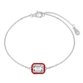 Pulsera de plata de ley S925 con piedra de corte esmeralda y borde de esmalte rojo vivo - Plata 925 / Circonia Blanca Borde Rojo Rectángulo (DY150164-S-W-WH)