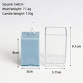 Detailed specs for square candle mold 9.1cm and 5x8cm blue pillar candle with dimensions - Square 5*5*8cm
