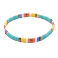 Bohemian Tila bead stretch bracelet with blue, orange, and yellow tiles for summer style - Sky Blue/Orange/Yellow/White/Bronze