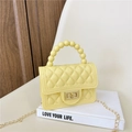 Yellow PVC jelly handbag with diamond pattern, beaded handle and golden chain strap - Yellow