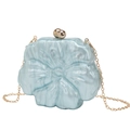 Floral acrylic evening clutch bag in light blue marble finish with gold chain strap - Light Blue