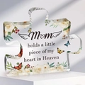 Acrylic puzzle piece memorial plaque for Mom with floral patterns and butterflies - Mom in Heaven Style (Q72)
