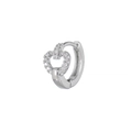 Elegant silver heart huggie earrings with sparkling pavé cubic zirconia accents - Heart Full Zirconia Style (EK00195) / Silver