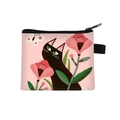 Mini portamonete in tessuto rosa con simpatico gatto nero e illustrazioni di fiori - 12-Gatto rosa