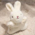 Cute beige plush rabbit finger puppet toy with waffle texture and colorful polka dots - Little White Rabbit