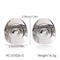 Detail view of irregular silver oval stud earrings with dimensions and weight info. - Silver Style (HC-E11026-S) / Silver