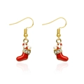 Christmas stocking earrings with red enamel, gold alloy, white pearls and shiny rhinestones - Pearl Xmas Stocking