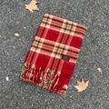 Winter plaid scarf with red and brown mohair tassels and signature brand label - England Bright Red Plaid / 70-200cm