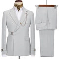 Men's light grey double-breasted two-piece business suit with trouser on mannequin - Off-White