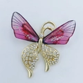 Elegante spilla a farfalla in resina glitterata rosa viola con ali dorate - Oro KC Chiaro Farfalla Rosa