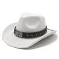 Detail of white suede cowboy hat featuring vintage bull head metal buckle and star studs - M(56-58cm) / Milky White Suede