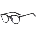 Minimalist black square frames with blue light blocking lenses and silver rivet detail - Glossy Black (C01)