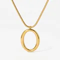 Collana a catena serpente in acciaio inossidabile dorato con grande pendente ovale - Stile Catena a Serpente con Ciondolo Ovale (KD1070) / Oro