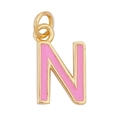 Golden pink enamel uppercase letter N pendant necklace charm with small ring - Pink-Letter N