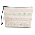 Pochette per trucco a righe con orsetto, fiori e chiusura a zip, stile cartone animato - Stile Cane Cartoon Torta alla Fragola (款式2)