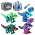 6-piece DIY dinosaur building blocks set with storage cage and assembly tools - Blue Basket Assembly Dinosaur Set