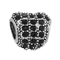 Silver heart charm bead with black pave crystals for DIY bracelets and necklaces - Black Pave Heart Bead
