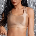 Crop top sportivo color oro champagne metallizzato con scollo a U ed elastico lucido - Taglia S / Top / Marrone