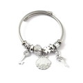 Silver stainless steel charm bracelet featuring crystal beads, key, and shell pendants - Ballerina Shell Key (C2-001) / White