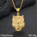 Collana con ciondolo a civetta dorata con piume dettagliate e catena a maglie quadrate - Stile Oro (Solo Pendente)