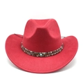 Red Bohemian suede cowboy hat with ethnic striped band and evil eye charm decoration - M (56-59cm) / Red Suede