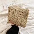 Handcrafted straw crossbody bag with hollow flower pattern for summer beach vacations - Crossbody Double-sided Flower / Beige